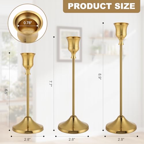 Tunyet Candlestick Holders, 6PCS Metal Taper Candle Holder, Brass Gold Candle Holders for Candlesticks, Candle Holder for ...