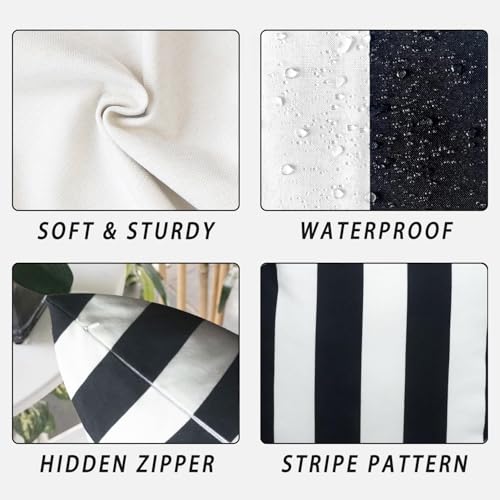 GHSJYO Waterproof Throw Pillow Covers 24x24inch Set of 2 Farmhouse Outdoor Black and White Stripes Square Pillow Cushion C...
