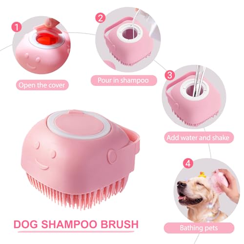 Kemodia 6PCS Pink Dog Washing Kit with Dog Brush, Shampoo Brush, Bath Scrubber,Washing Gloves, 39.7" × 20.5" Towel and Big...