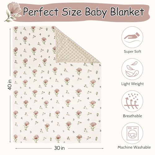 SWESEN Baby Blanket for Girls, Super Soft Double Layer Minky Blankets with Dotted Backing, Floral Toddler Newborn Nursery ...