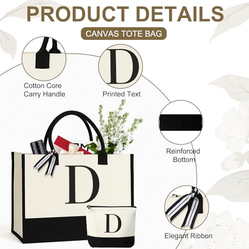 GENGBIN Personalized Canvas Tote Bag for Women Makeup Pouch Initial Beach Bag Removable Bottom Board for Travel Birthday