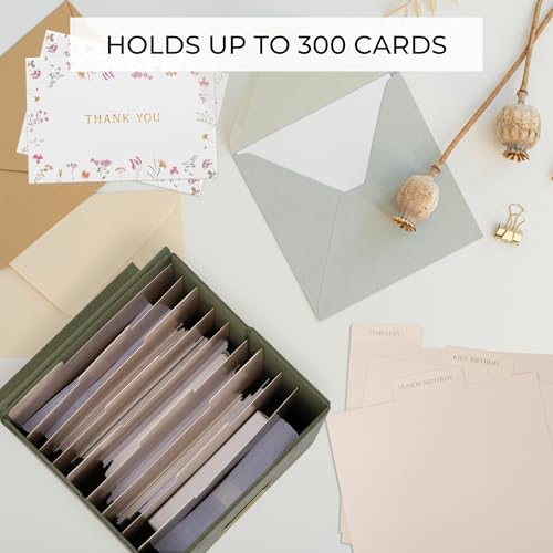 ZICOTO Beautiful Greeting Card Organizer Box With Dividers - Sturdy Linen Storage Box Easily Organizes All Your Greeting C...