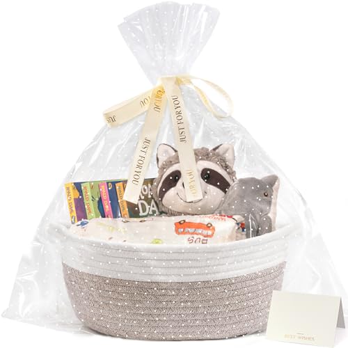 CHICVITA Gift Basket Empty to Fill, Mothers Day Basket, Small Basket with Bags & Ribbon, Dog Toy Storage, 12"x 8"x 5", Brown