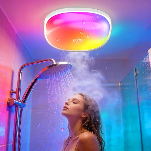 Gotopceed IP65 Waterproof Rechargeable Shower Light - 6″ 300LM Bright, 16 Colors Bathroom Mood Lighting with Touch & Remot...