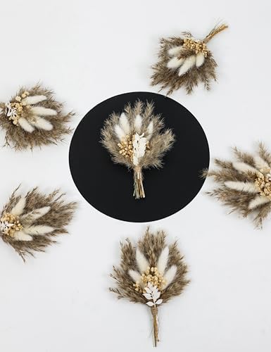 Mini Dried Flower Bouquet Set of 6, Boho Wedding Decor, Boutonniere for Men,Table Centerpieces, Dry Pampas Grass,Birthday ...
