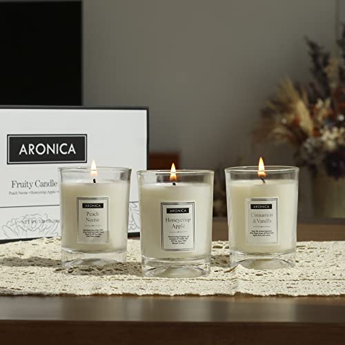 Aronica Fresh Fruity Candles Gift Set - Honeycrisp Apple, Peach Nectar, Cinnamon Vanilla, Cute Hostess Gift Holiday, Nice ...