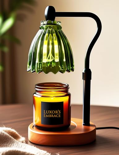 Green Boho Candle Warmer Lamp with Timer — Tiffany-Style Glass Shade, Dimmable Wax Warmer, Auto Shut-Off, Adjustable Heigh...