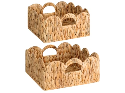 StorageWorks Scalloped Wicker Basket, Woven Baskets for Storage, Rattan Baskets with Handles, Paper Rope Basket for Organi...