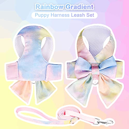 PETCARE Cute Bow Tie Dog Harness and Leash Set Elegant Rainbow Gradient Puppy Harness No Pull Soft Mesh Pet Cat Dog Vest H...