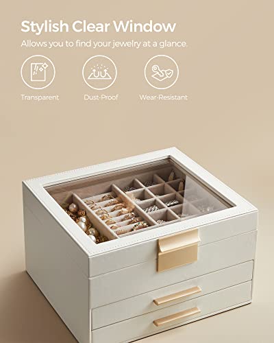 SONGMICS GISELLA Collection - Jewelry Box Organizer, 3-Layer Jewelry Storage with 2 Drawers, Shiny Metal Hardware, Glass L...