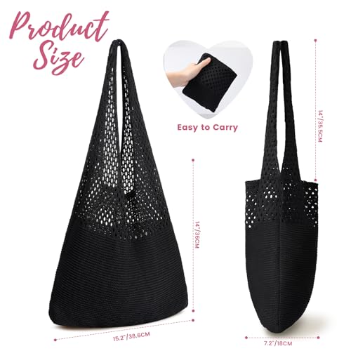 Pleneal Crochet Tote Bag, Mesh Beach Bag, Knitted Shoulder Beach Bags for Women Vacation Aesthetic Hobo Tote Bags