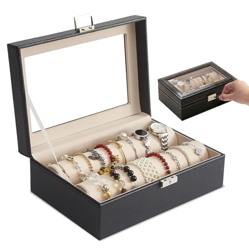 Thesurfpait Bracelet Display Holder for Bangles Watches, Bangle Box with Clear Lid Jewelry Organizers Storage Case, Bracel...