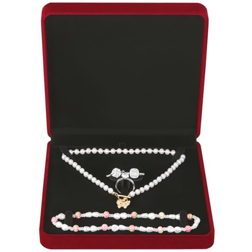 LETURE Velvet Jewelry Set Box, Velvet Gift Box for Bracelet Necklace Earring Ring (Red)