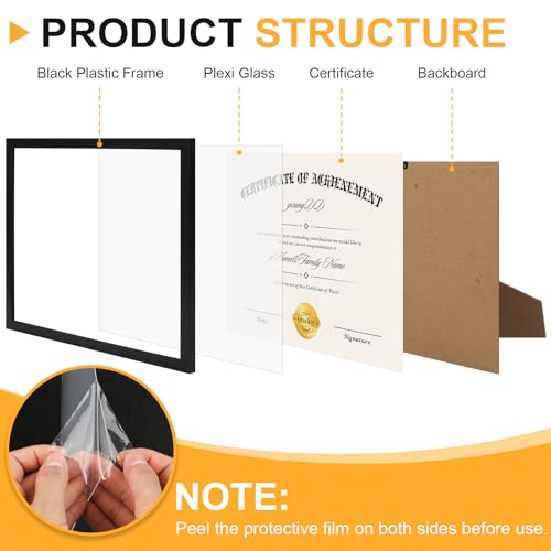 YixangDD 5 Pack Certificate Frames 8.5 x 11, College Diploma Frame with Clear Plexiglass, Black Degree Document Frame for ...