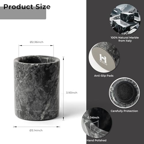 WORHE Pen Holder Stand Italy Natural Premium True Marble Makeup Brush Holders, Tableware Organizer Desk Pencil Cup for Hom...