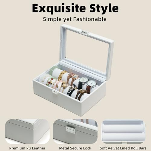 XHMQYC Bracelets Organizer Rods Bangles Display Holder, Clear See through Lid Leather Velvet Jewelry Storage Box Case for ...