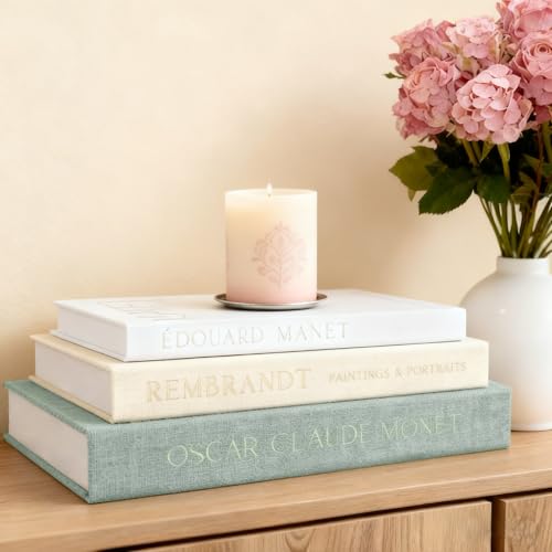 Satlasave Beautiful Decorative Books, Set of 3 Linen Faux Book for Coffee Table, Aesthetic Fake/Faux Books for Home Decor,...