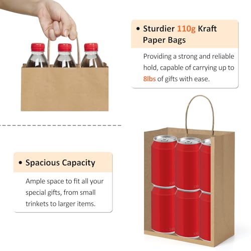 BagDream Gift Bags 8x4.25x10.5 100Pcs Brown Paper Gift Bags with Handles Bulk for Wedding, Party Favor, Grocery, Shopping,...