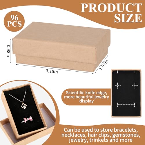 FUPMILPHRANX 96 Pack Jewelry Gift Boxes with Lids, Small Kraft Jewelry Packaging Boxes with Foam Inserts for Necklaces Ear...