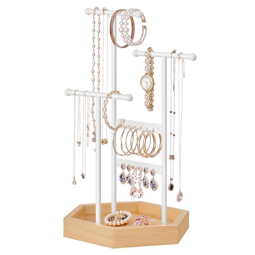 SONGMICS Jewelry Holder, Jewelry Organizer, 3 Tiers and 1 Tray, Jewelry Display Stand with Metal Frame, Necklace Earring B...