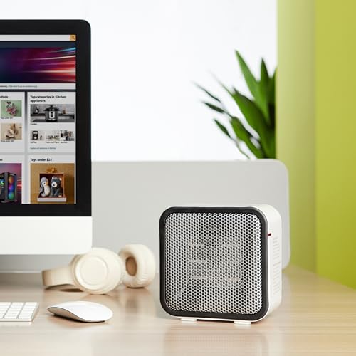Amazon Basics Ceramic Space Heater, Portable Mini Heater for Office Desk, 500W, With Tip-Over Protection, Lightweight 1.4 ...