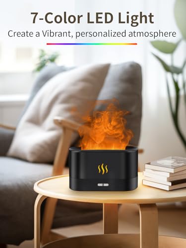 Flame Essential Oil Diffuser, 180ml Aromatherapy Diffuser with 7-Color LED Lights, Auto Shut-Off, Ultrasonic Cool Mist Hum...