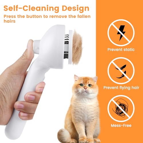 Pet Steam Brush for Indoor Cats & Dogs, Self Cleaning Cat Brush for Shedding & Grooming Supplies, Anti-Static & Anti-Flyin...