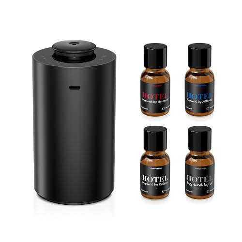 Airversa Waterless Essential Oil Diffuser Starter Kit with 4x10mL Hotel Fragrance Oils for Home Car Office, Premium Alumin...