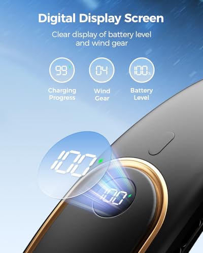 SHEWIND Portable Neck Fan - 5000mAh Rechargeable Hands-Free Wearable Fan | 4 Speeds, Bladeless & LED Display | Personal Co...