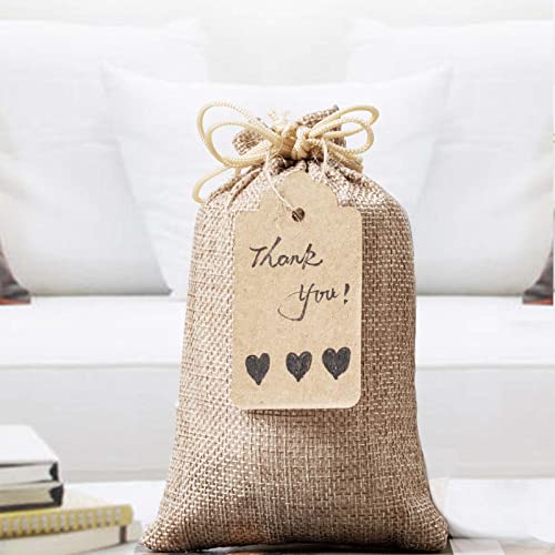 Homum 25Pcs Premium Burlap Gift Bags with Drawstring and 25Pcs Gift Tags & String, 4x6 Inch Reusable Gift Burlap Linen Sac...