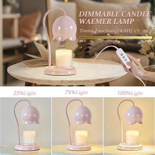 Candle Warmer Lamp Pink, Dimmable Scented Wax Melt Warmer with Timer, Lamp Candle Warmer for Womens Gifts, Housewarming Gi...