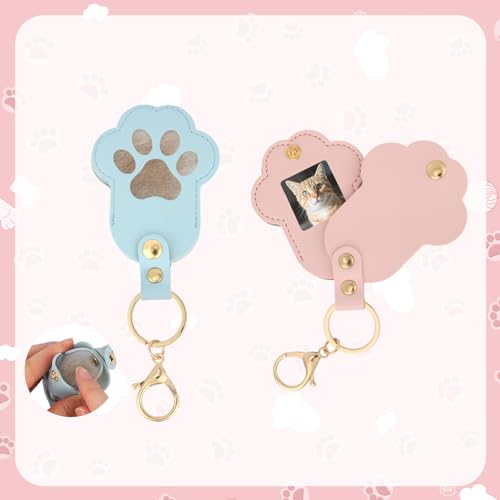 2pcs Pet Hair Collector Keychain, Paw Shaped Pet Fur Collection Memorial Keyring with Photo Holder DIY Keepsake Key Ring B...