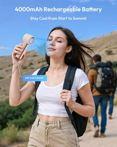 Gaiatop Small Handheld Personal Fan, Powerful High Speed Turbo Cooling, 4000mAh USB Rechargeable Battery Powered Mini Port...