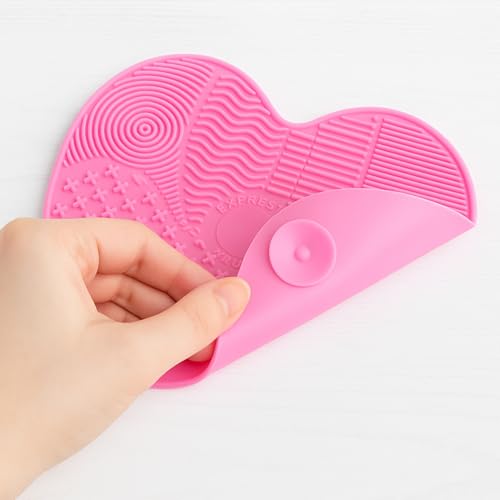 Silicone Makeup Brush Cleaner Mat, Makeup Brush Cleaning Mat, Silicone Apple Scrub Pad with Suction Cup, Make Up Brushes C...
