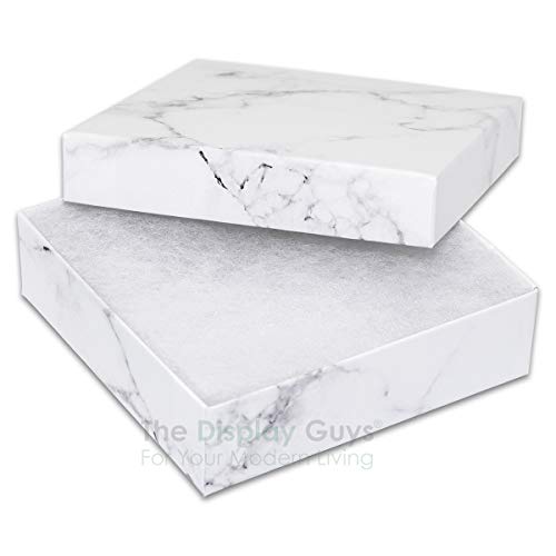 TheDisplayGuys - 100-Pack #33 Cotton Filled Cardboard Paper Jewelry Boxes Gift Case - Marble White (3.5" x 3.5" x 1.0") - ...