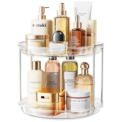 LAMU Rotating Makeup Organizer for Vanity, 10.6in 2 Tier Lazy Susan Turntable Stackable Spinning Skincare Organizer Cosmet...