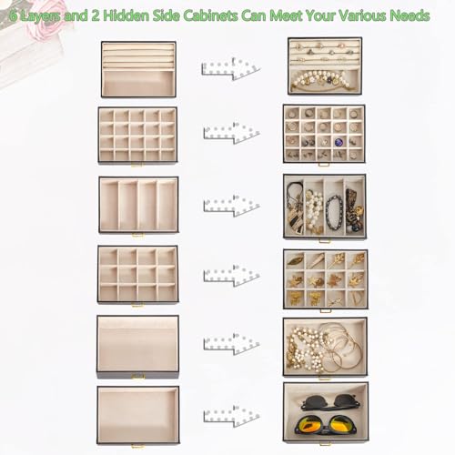 AKOZLIN Huge Jewelry Box Organizer Functional Extra Large Leather Jewelry Storage Case for Women Girls Ring Necklace Earri...