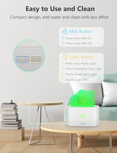 PIZAY Essential Oil Diffuser, Air Humidifier with Flame Led Light - 7 Colors, 180mL Capacity (8 Hours), Noiseless Operatio...