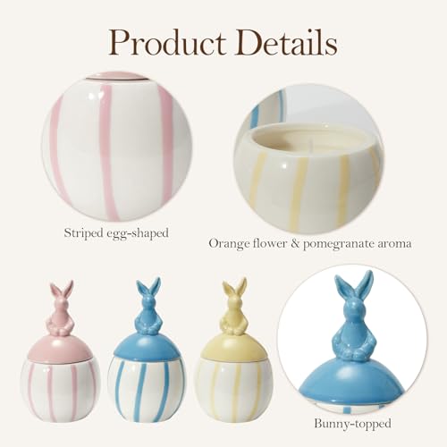 DN DECONATION 3-Pack Easter Bunny Ceramic Jar Scented Candles, Egg Shaped Soy Wax Candles with Rabbit Lid, Spring Home Dec...