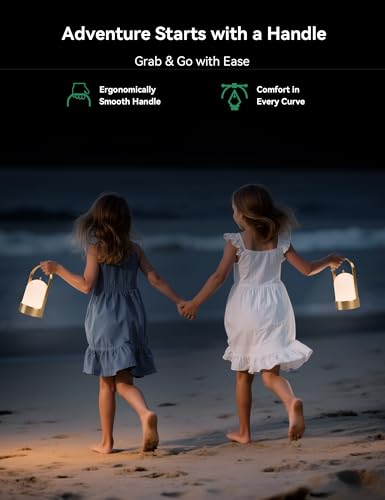 Tubicen Rechargeable Table Lamp Waterproof Outdoor Lantern Portable 4000mAh Battery Operated Camping Lamp Brass 4-Level To...