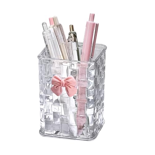 CCREDONE Acrylic Pen Holder for Desk, Clear Pencil Organizer Makeup Brush Cup Holders with Bow Back To School Accessories ...