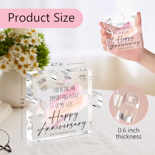 Happy Anniversary Puzzle-Shaped Plaque Gifts - Wedding Anniversary Presents for Wife, Her, Women - Romantic Anniversary Ce...