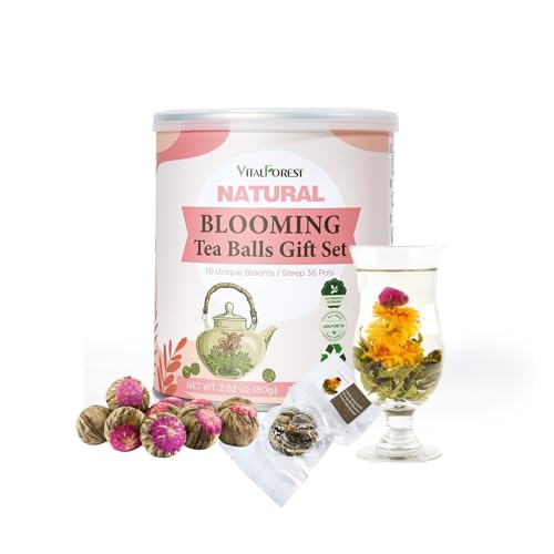 Blooming Tea Flowers Gift Set, 10 Unique Varieties Flowering Tea Balls, Individual Packing Handmade Blooming Balls for Ann...