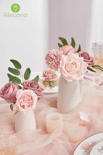 Alecono Artificial Flowers, Dusty Pink Silk Fake Flowers for DIY Wedding Bridal Bouquets, Wedding Cake Flowers for Table C...