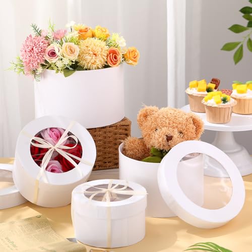 Weekgrat Set of 4 Round Gift Boxes for Presents, Flower Boxes with Lids for Arrangements, Flower Arrangements Nesting for ...