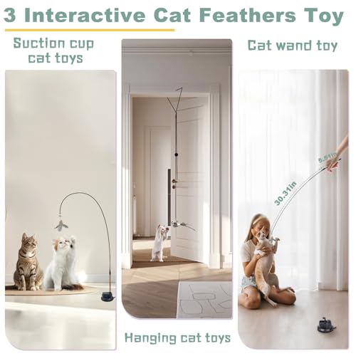 CUUOOT 7-in-1 Kitten Toys for Indoor Cats with Washable Adhesive Suction Cup, Hanging Interactive Cat Toys, Silvervine Sti...