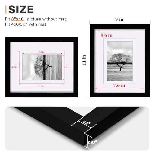 Egofine 8x10 Picture Frames Set of 4, Made of Solid Wood Covered by Plexiglass 4x6 and 5x7 with Mat or 8x10 without Mat, f...