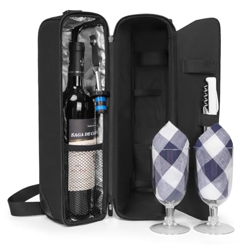 ALLCAMP Wine Bag - Insulated Cooler Bag with Wine Glasses, Bottle Opener & Wine Accessories for Wine Lovers - Portable Win...