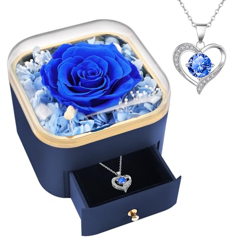 Beferr Gifts for Mom Preserved Real Blue Rose with Necklace Eternal Roses Forever Flowers for Delivery Christmas Anniversa...