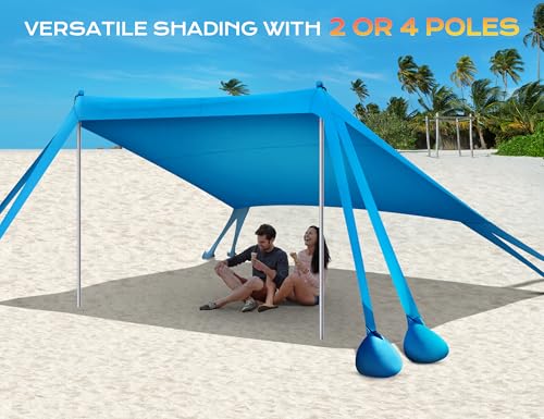 Rengue Beach Tent, Beach Canopy UPF50+ UV Protection, 10x10ft Beach Shade Sun Shelter with 8 Sandbags, Sand Shovels, Groun...